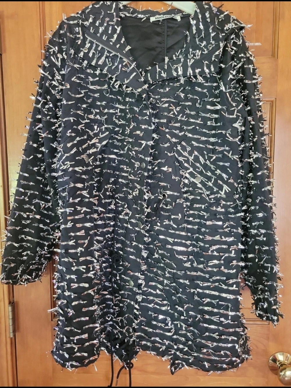 Black Silver Foil Confetti Parka Jacket